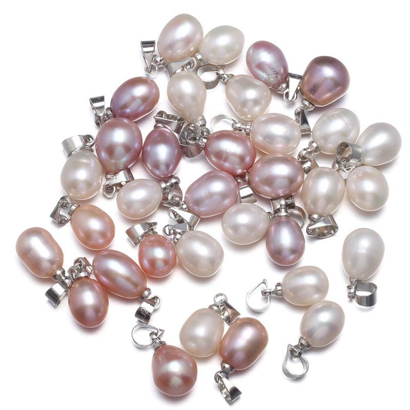 LE SKY 10 Pcs Natural Pearl Pendants Rice Shape AAA Cultured Freshwater Mixed Color Pearl Bead Pendant Pearls Charms for Jewelry Making 7-8mm - Image 1